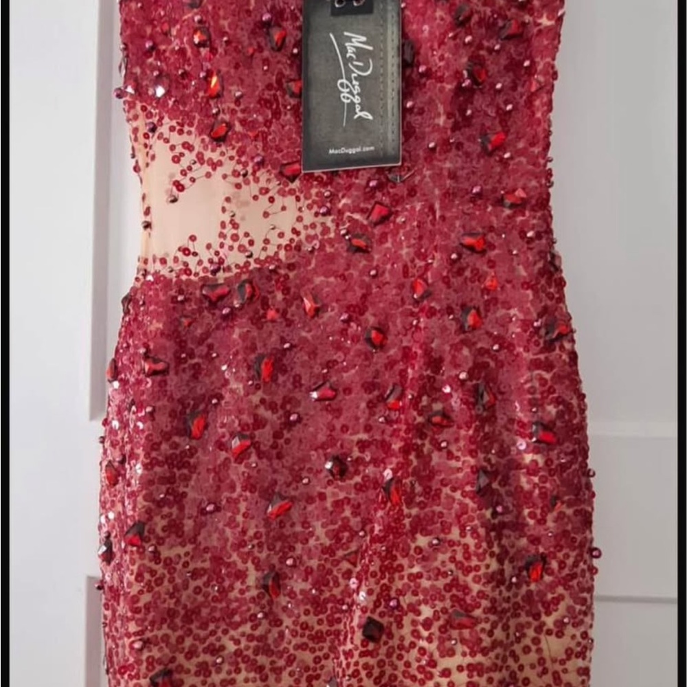 Mac Duggal Red and Nude Sequin Dress